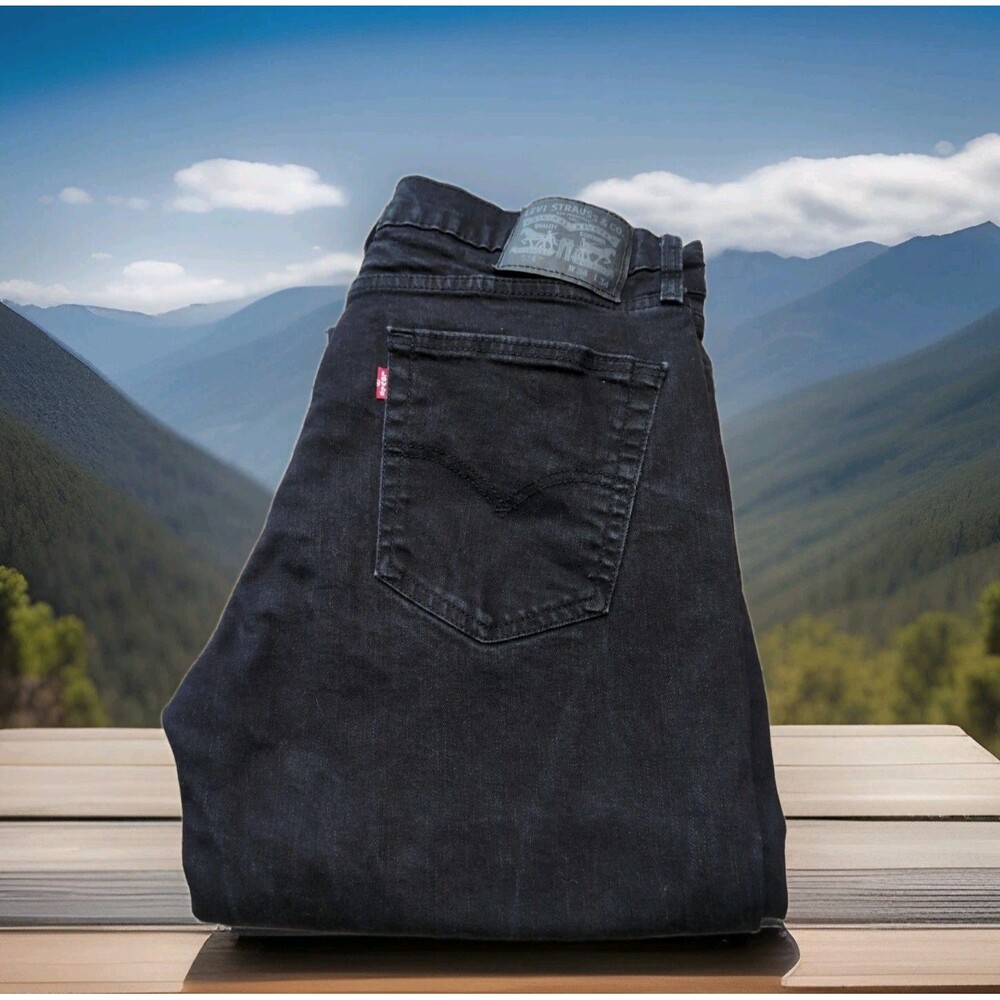 LEVI'S 514 BLACK DENIM JEANS MENS 38X32 DARK WASH STRAIGHT STRETCH EUC